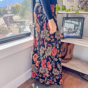Salaam! Autumn Vibes Bold Floral Maxi Skirt w/ Elastic Waistline, Women's M/L
